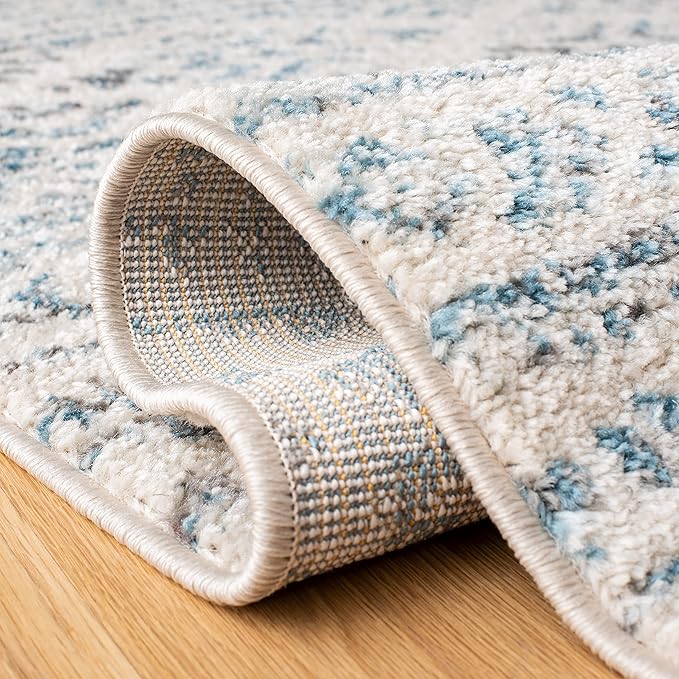 SAFAVIEH Tulum Collection Runner Rug - 2' x 15', Ivory & Turquoise, Moroccan Boho Tribal Design, Non-Shedding & Easy to Clean, Ideal for Living Room, Hallway, Foyer, Bedroom (TUL272E)