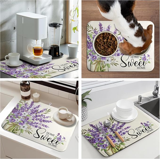 Spring Lavender Floral Dish Drying Mats Spring Summer Dish Mat Purple Flowers - Image 7