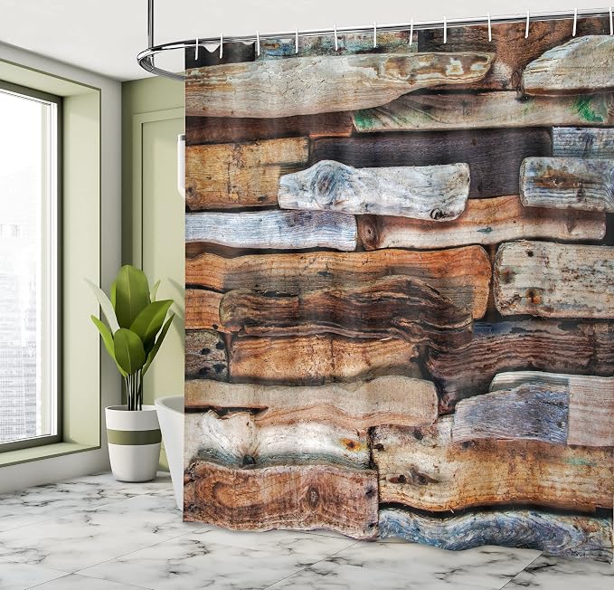 Ambesonne Driftwood Shower Curtain, Wooden Theme Driftwood and Knotty Planks in - Image 4
