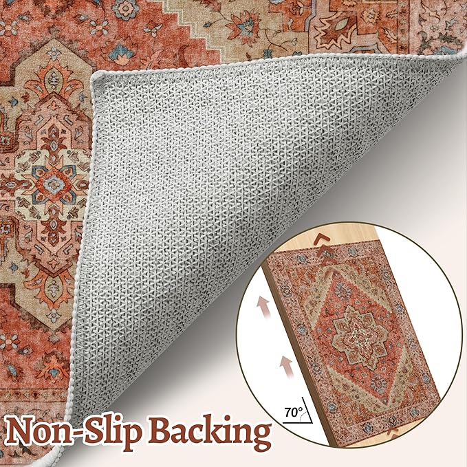 Tangsoo 2x6 Washable Runner Rug for Hallways, Non Slip Vintage Runner Rug, Soft Low Pile Long Runner, Print Distressed Carpet Runners for Kitchen Bedroom Entryway Bathroom Living Room