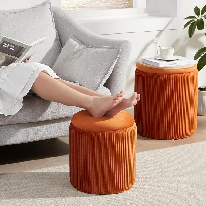 Round Ottoman with Storage Set of 2, Vanity Stool with Storage - Image 9