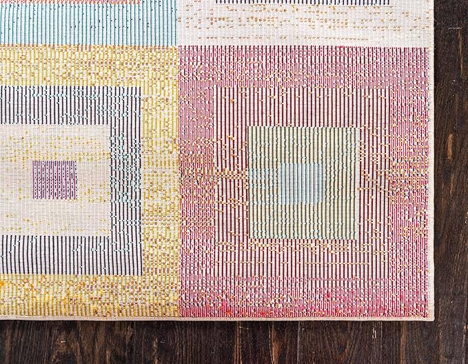 Unique Loom Estrella Collection Colorful, Geometric, Squares Modern, Abstract Area Rug (5' 0 x 8' 0 Rectangular, Multi/Beige)