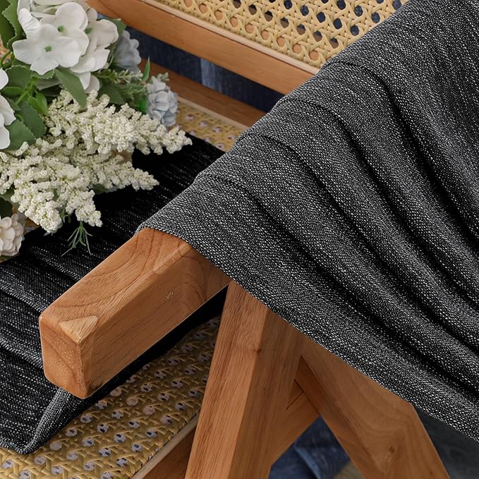 Simplebrand Black Semi Sheer Faux Linen Textured 120 Inches Long Curtains 2 Panels Set, Privacy Farmhouse Window Drapes for Living Room/Birthday Party/Hallway Window Guest Room, 10FT, 50 x 120 Inch