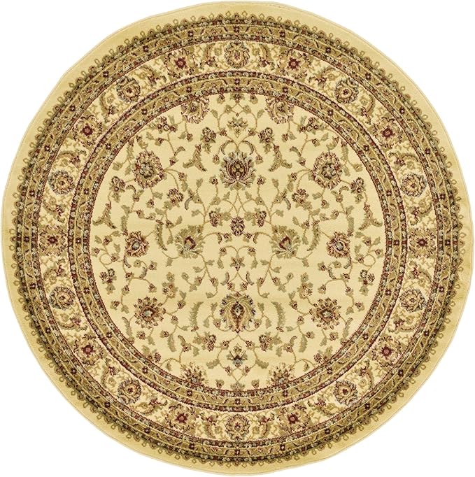 Unique Loom Voyage Collection Traditional Oriental Classic Intricate Design Area Rug (6' 0 x 6' 0 Round, Ivory/Gold)