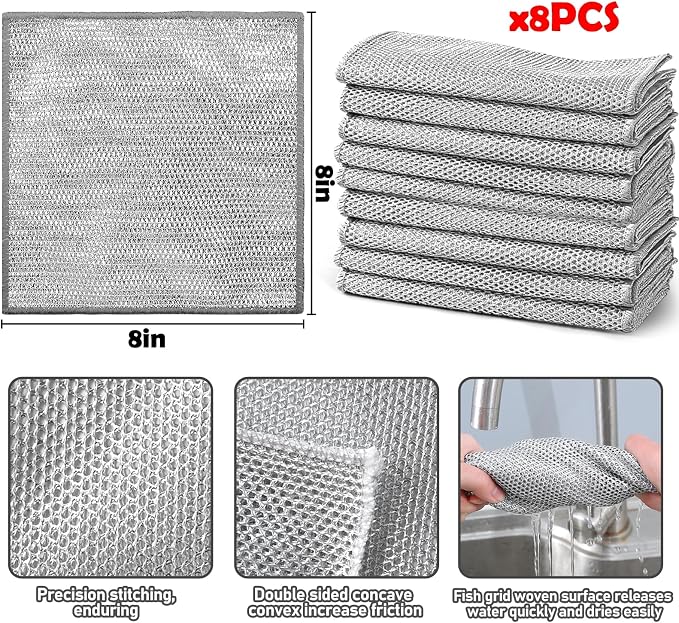 XANGNIER 8 Pcs Multipurpose Wire Dishwashing Rags, New Upgrade Non Scratch Wire - Image 8