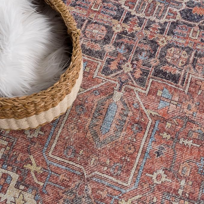 Bloom Rugs Washable Non-Slip 10x14 Rug - Red/Orange/Beige Traditional Oriental Area Rug for Living Room, Bedroom, Dining Room, and Kitchen - Exact Size: 10' x 14'