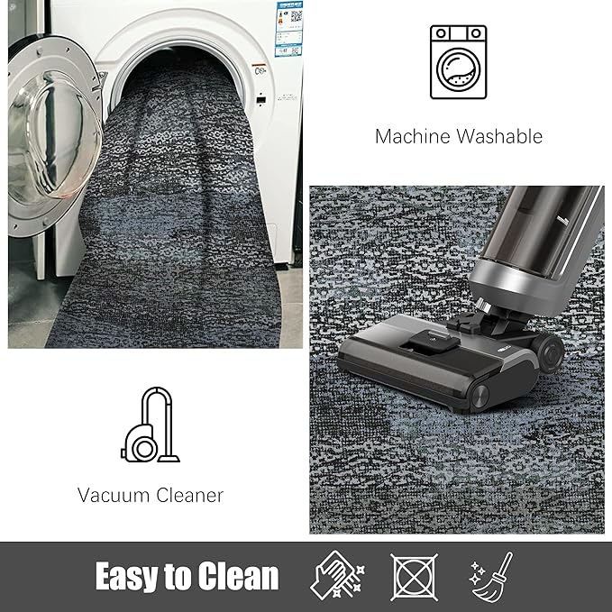 RUGSURE Washable Area Rug - 1/6 Thick - Stain & Water Resistant Non-Slip - Resistant Rug for Living Room, Bedroom, Nursery, Pet & Child Friendly, Vintage Charm Area Rugs (Darkgrey+Bule, 4' x 6')