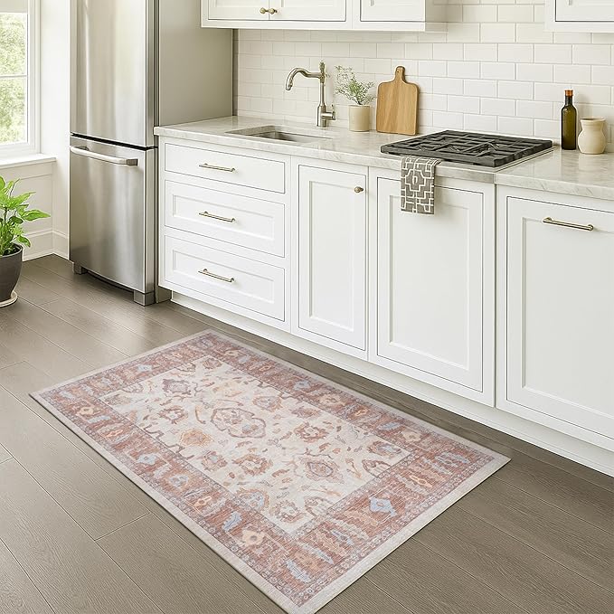 Fame Rugs Brown Modern Oushak Rug 2'6"x10, Vintage Turkish Colorful Oriental Antique Inspired Foldable Long Washable Runner Rugs, Luxury Living Room Bedroom (383BB, 2'6" x 10')
