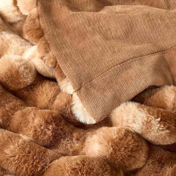 Cozy Bliss Faux Fur Throw Blanket for Couch, Cozy Warm Plush Striped Blanket for Sofa Bedroom Living Room, 60 * 80 Inches Tie-dye Brown