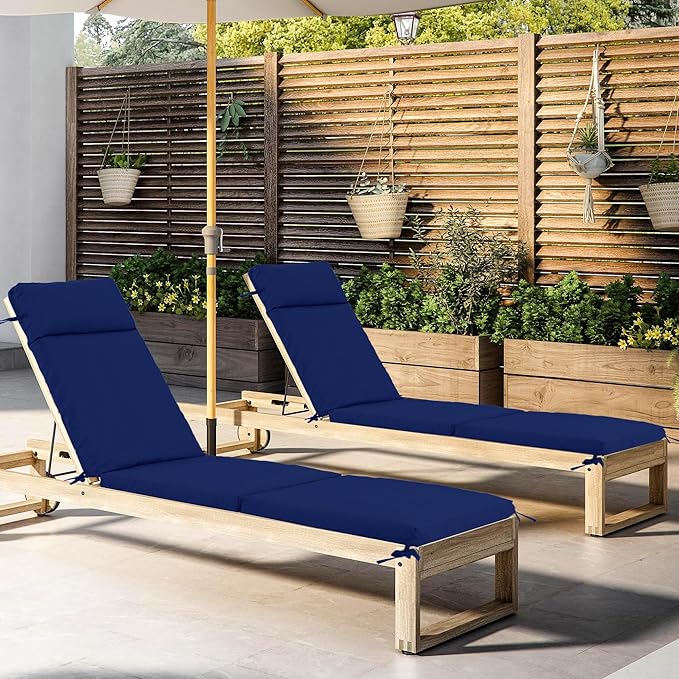 Chaise Lounge Cushion 72x21x3 Inch ?Set of 2 Outdoor Lounge Chair Cushions, Lounger Pad Replacement with Fade-Resistant, Removable & Machine-Washable Covers, Ideal for Patio Chaise Chairs, Navy Blue