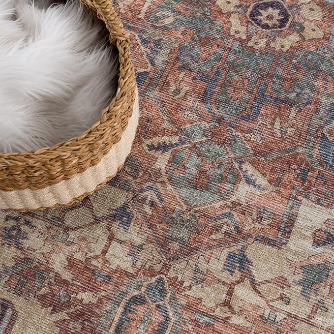 Bloom Rugs Washable 3' x 5' Rug - Beige/Terracotta Traditional Area Rug for Living Room, Bedroom, Dining Room, and Kitchen - Exact Size: 3' x 5'