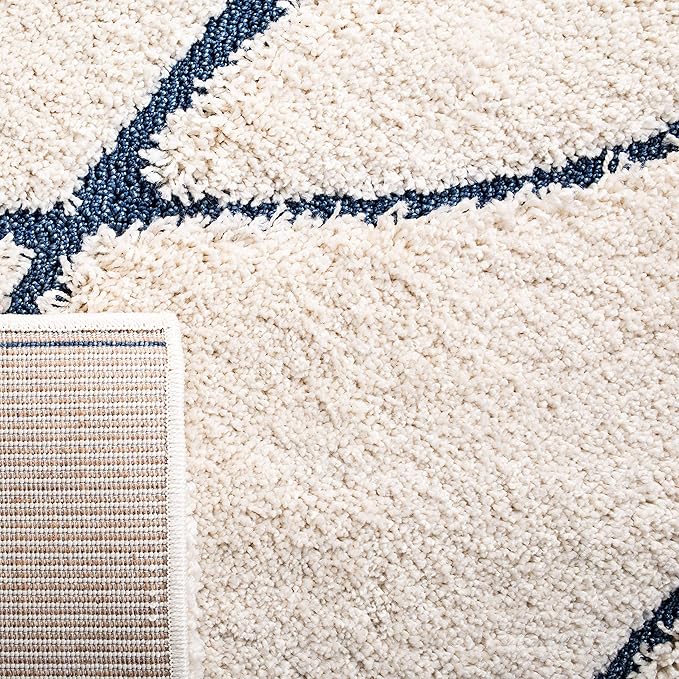 SAFAVIEH Florida Shag Collection X-Large Area Rug - 11' x 15', Cream & Blue, Non-Shedding & Easy Care, 1.2-inch Thick Ideal for High Traffic Areas in Living Room, Bedroom (SG471-1165)