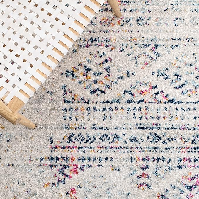 SAFAVIEH Tulum Collection Runner Rug - 2' x 8', Ivory & Blue, Moroccan Boho Tribal Design, Non-Shedding & Easy to Clean, Ideal for Living Room, Hallway, Foyer, Entryway, Bedroom (TUL272C)