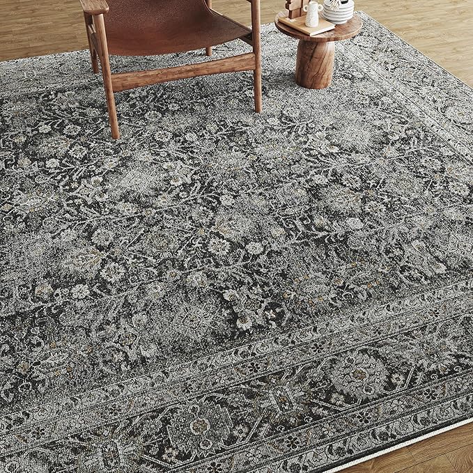 Black Runner Rug 3x8 Vintage Area Carpet Hallway Long Indoor Kitchen Washable Living Room Low Pile Traditional Distressed Retro Accent Throw Rug Non Slip Laundry Bathroom Office Dining Room