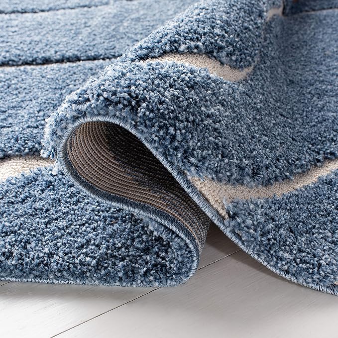 SAFAVIEH Florida Shag Collection Runner Rug - 2'3" x 13', Light Blue & Cream, Non-Shedding, 1.2-inch Thick, Ideal for Living Room, Hallway, Foyer, Bedroom (SG471-6011-213)
