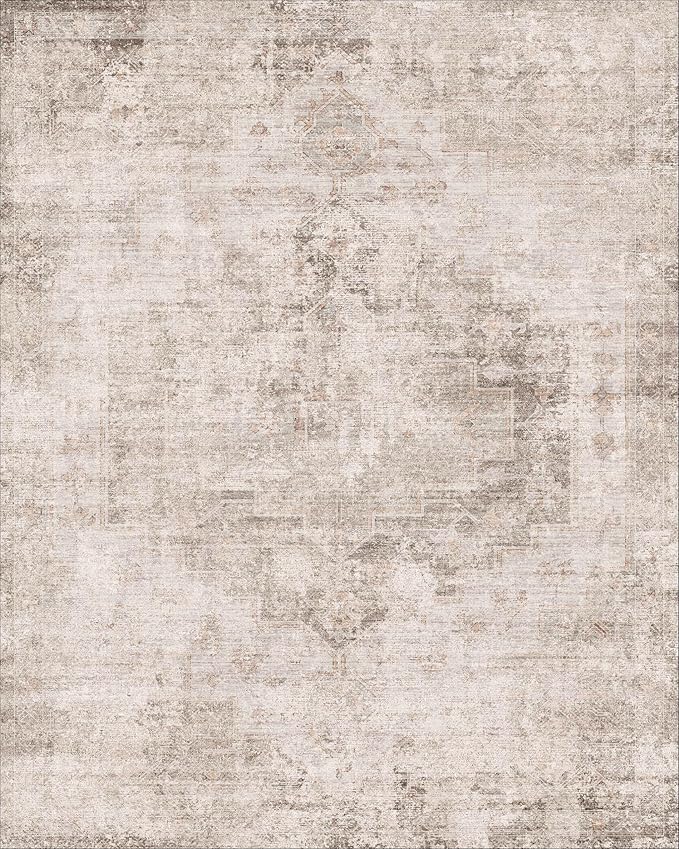 Washable Beige Brown Rugs for Entryway Indoor - 3x4 Throw Rug for Large Kitchen, Bedroom Bedside, Bathroom, Mudroom, Mordern Abstract Medallion Décor, Non Slip Low Pile Fade Resistant