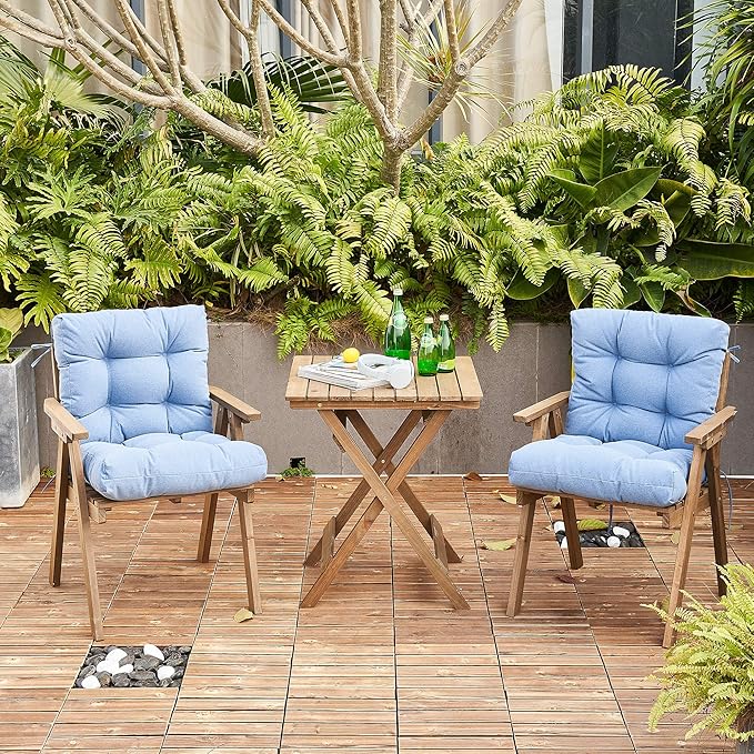 ARTPLAN Seat/Back Outdoor Chair Cushion,Set of 4 Patio Chair Cushion with Tie,Tufted Replacement for Patio Furniture,20x20x4 Inches,4 Count
