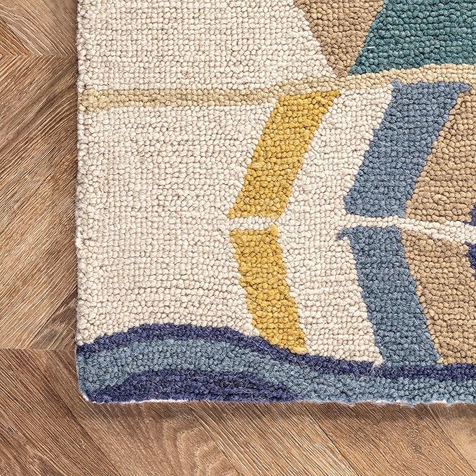 Nuloom Ofelia Handmade, Multicolor/Black, 3' x 5', Geometric, Wool, Soft and Cozy, High Traffic, Stain Resistant, Easy Clean, Durable Runner for Bedroom, Living Room, Dining, Den, Foyer