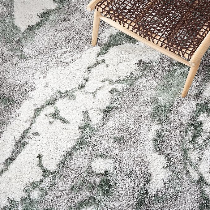 SAFAVIEH Horizon Shag Collection Area Rug - 8' Round, Grey & Green, Modern Abstract Design, Plush 2.5-inch Thick, Ideal for High Traffic Areas in Living Room, Bedroom, Dining (HZN890Y-8R)