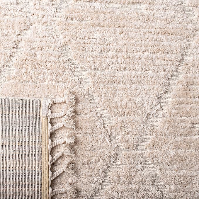 SAFAVIEH Marrakesh Collection Area Rug - 10' Square, Beige, Moroccan Boho Tribal Tassel Design, Non-Shedding & Easy Care, Ideal for High Traffic Areas in Living Room, Bedroom (MRK517C)