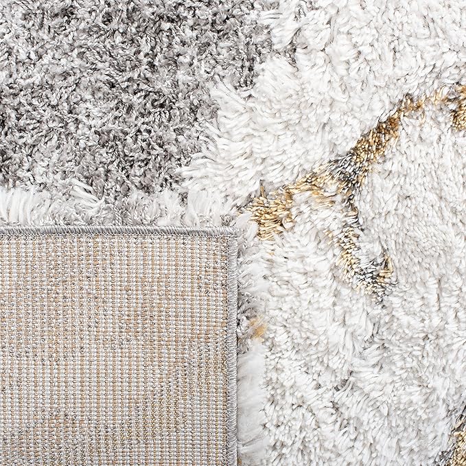 SAFAVIEH Horizon Shag Collection Area Rug - 8' Square, Grey & Gold, Modern Abstract Design, Non-Shedding & Easy Care, 2.6-inch Thick Ideal for High Traffic Areas in Living Room, Bedroom (HZN890D)