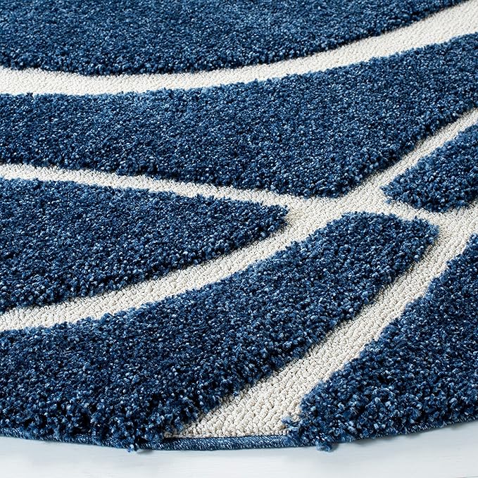 SAFAVIEH Florida Shag Collection Area Rug - 6'7" Round, Navy & Ivory, Non-Shedding & Easy Care, 1.2-inch Thick Ideal for High Traffic Areas in Living Room, Bedroom (SG471-6512)