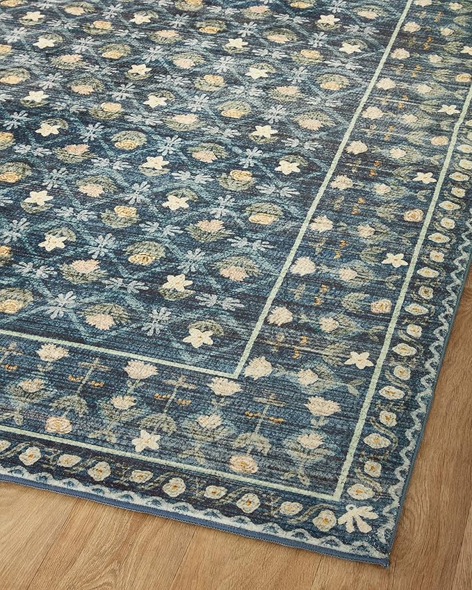 Loloi Rifle Paper Co. Eden Collection EDE-03 Lattice Indigo 5'-0" x 7'-6" Area Rug feat. CloudPile™