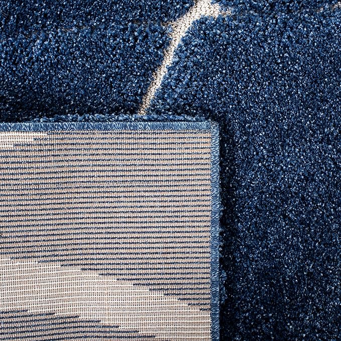SAFAVIEH Florida Shag Collection Runner Rug - 2'3" x 9', Navy & Ivory, Non-Shedding & Easy Care, 1.2-inch Thick Ideal for High Traffic Areas in Living Room, Bedroom (SG471-6512)