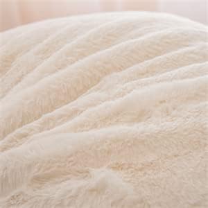 NTBED Faux Fur Reading Pillow Large Adult Teens Back Rest Pillow with Arms, Bedrest Pillow for Sitting Up in Bed (Ivory,Large)