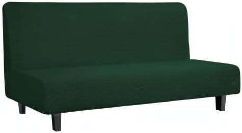 Easy-Going Stretch Futon Slipcover Armless Futon Bed Cover Furniture Protector Without Armrests with Elastic Bottom for Kids, Soft Jacquard Fabric Small Checks (Large, Dark Green)