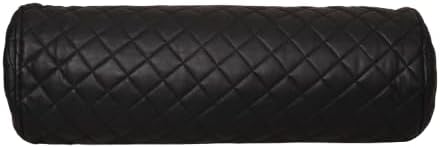 Neck Roll Pillow Cushion Cover, 16x6 Inch Full Moon Round Bolster Pillow Case, Cylinder Soft Lambskin Leather Pillowcase for Head, Spine & Neck Support During Sleep - Quilted Black Pack of 1
