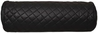 Neck Roll Pillow Cushion Cover, 16x6 Inch Full Moon Round Bolster Pillow Case, Cylinder Soft Lambskin Leather Pillowcase for Head, Spine & Neck Support During Sleep - Quilted Black Pack of 1