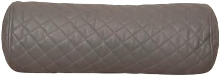 Neck Roll Pillow Cushion Cover, 24x5 Inch Full Moon Round Bolster Pillow Case, Cylinder Soft Lambskin Leather Pillowcase for Head, Spine & Neck Support During Sleep - Quilted Grey Pack of 1
