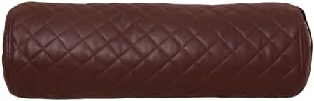 Neck Roll Pillow Cushion Cover, 18x5 Inch Full Moon Round Bolster Pillow Case, Cylinder Soft Lambskin Leather Pillowcase for Head, Spine & Neck Support During Sleep - Quilted Dark Brown Pack of 1