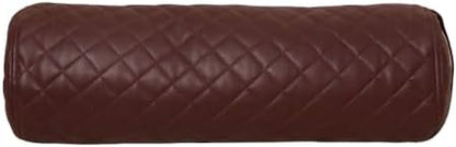 Neck Roll Pillow Cushion Cover, 18x5 Inch Full Moon Round Bolster Pillow Case, Cylinder Soft Lambskin Leather Pillowcase for Head, Spine & Neck Support During Sleep - Quilted Dark Brown Pack of 1