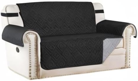 H.VERSAILTEX Reversible Loveseat Cover Furniture Protector Anti-Slip Water Resistant 2" Elastic Straps Couch Covers Pets Kids Fit Sitting Width Up to 54"(Oversized Loveseat: 75" x 98", Black/Grey)