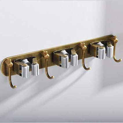 Mop Broom Holder Wall Mount Garden Tool Organizer, Brass Heavy Duty Tool Hanger by FiunkesLightFixture