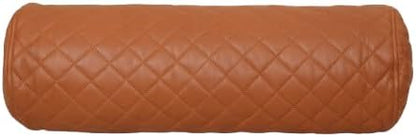Neck Roll Pillow Cushion Cover, 20x7 Inch Full Moon Round Bolster Pillow Case, Cylinder Soft Lambskin Leather Pillowcase for Head, Spine & Neck Support During Sleep - Quilted Tan Pack of 1