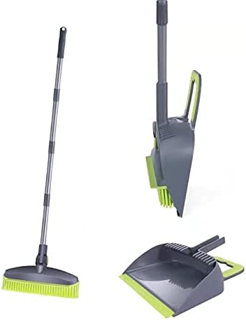 Adjustable Rubber Push Broom and Dustpan Set, Self Cleaning Indoor Outdoor by Hagllkrl