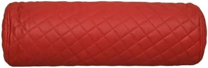Neck Roll Pillow Cushion Cover, 24x7 Inch Full Moon Round Bolster Pillow Case, Cylinder Soft Lambskin Leather Pillowcase for Head, Spine & Neck Support During Sleep - Quilted Cherry Red Pack of 1