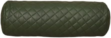 Neck Roll Pillow Cushion Cover, 14x5 Inch Full Moon Round Bolster Pillow Case, Cylinder Soft Lambskin Leather Pillowcase for Head, Spine & Neck Support During Sleep - Quilted Dark Green Pack of 1