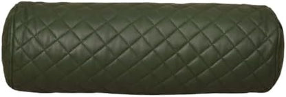 Neck Roll Pillow Cushion Cover, 14x5 Inch Full Moon Round Bolster Pillow Case, Cylinder Soft Lambskin Leather Pillowcase for Head, Spine & Neck Support During Sleep - Quilted Dark Green Pack of 1