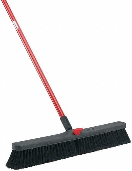 24 in Sweep Face Smooth Surface Push Broom, 3 in Bristle, 60 in L Red Handle by Unknown