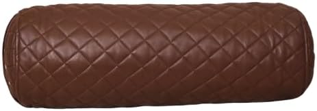 Neck Roll Pillow Cushion Cover, 24x7 Inch Full Moon Round Bolster Pillow Case, Cylinder Soft Lambskin Leather Pillowcase for Head, Spine & Neck Support During Sleep - Quilted Chocolate Brown Pack of 1
