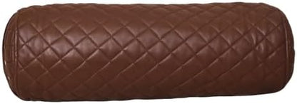Neck Roll Pillow Cushion Cover, 24x7 Inch Full Moon Round Bolster Pillow Case, Cylinder Soft Lambskin Leather Pillowcase for Head, Spine & Neck Support During Sleep - Quilted Chocolate Brown Pack of 1
