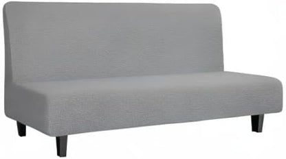 Easy-Going Stretch Futon Slipcover Armless Sofa Cover Furniture Protector Without Armrests Slipcover Soft with Elastic Bottom for Kids, Spandex Jacquard Small Check (futon,Light Gray)