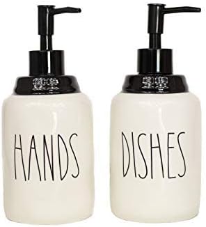 Modern Farmhouse Ceramic Dishes and Hands Soap Dispenser Set by Cam+n+Honey