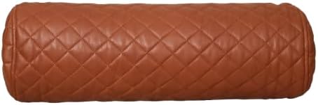 Neck Roll Pillow Cushion Cover, 24x7 Inch Full Moon Round Bolster Pillow Case, Cylinder Soft Lambskin Leather Pillowcase for Head, Spine & Neck Support During Sleep - Quilted Brown Pack of 1