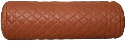 Neck Roll Pillow Cushion Cover, 24x7 Inch Full Moon Round Bolster Pillow Case, Cylinder Soft Lambskin Leather Pillowcase for Head, Spine & Neck Support During Sleep - Quilted Brown Pack of 1