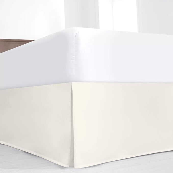 SKY BEDDINGS Luxury Pleated King Bed Skirt with Split Corners - 16 Inch Tailored Drop - Pleated Dust Ruffle - Wrinkle-Free 100% Microfiber - Easy Fit, Soft & Durable - Ivory